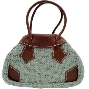 Vintage Vivienne Westwood brown leather and blue knit mini bowler style bag